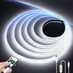 COB LED lemputės kambario sienų dekorui 5V USB maitinamos LED diodų juostos su RF nuotolinio valdymo pultu, palaikančios pritemdymą, televizoriaus veidrodžio ap&scaron;vietimui 1M balta