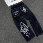 Y2K Džinsai Vyri&scaron;ki Hip Hop Retro kaukolės Siuvinėjimai I&scaron;plauti Baggy Džinsinės Kelnės Naujos Tiesios Kasdienės Laisvos Plačios Kelnės Gatvės apranga M