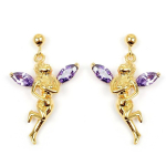 Les Tr&eacute;sors De Lily [L4292] - Boucles Plaqu&eacute; Or 'F&eacute;e Clochette' am&eacute;thyste dor&eacute; - 25x15 mm