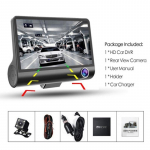4 colių 3 objektyvų kamera HD 1080P automobilinis DVR Dash Cam Trijų krypčių vaizdo įra&scaron;ymo įrenginys galinio vaizdo kameros G jutiklis 1080P(3 IN 1) DVR juoda