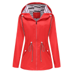Moteri&scaron;ki džemperiai su gobtuvu, juostelėmis sutraukiama virvele, vandeniui atstumiančia vėjo striuke ilgomis rankovėmis, per didelėmis palaidomis lietpalčiais vidutinio ilgio, užtrauktuku, neperpučiamos nuo vėjo striukės L raudona