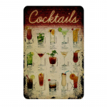 Klasikinių kokteilių receptų metalinės lentelės Caipitinha Cosmopolitan Blue Lagoon Bahama Mama, Bloody Mary Sienų dekoravimo lenta Retro Pub 20x30cm