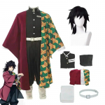 Anime Demon Slayer Kimetsu No Yaiba Tomioka Giyuu Cosplay Kostiumas Kostiumas Uniformos Kostiumai Perukas Vaikas Suaugęs Vakarėlis L-(Full set+wig)