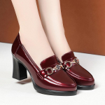 Mink&scaron;ta oda ir mink&scaron;tas padas Patogūs vidutinio auk&scaron;čio kulnu Madingi platforminiai loferiai Lakinės odos batai Vienviečiai batai moterims 36 vyno raudonos spalvos