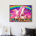 5D &bdquo;pasidaryk pats&ldquo; deimantinis paveikslas &bdquo;Pink Unicorn & Rainbow&ldquo; Deimantinis siuvinėjimas kryželiu mozaikos tapyba 20X30CM