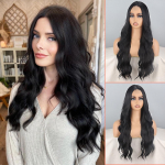 LISI HAIR Moteri&scaron;kas natūralus juodas banguotas perukas be kirpčiukų Sintetinis pluo&scaron;tas Natūralus banguotas nėrinių perukas priekyje Cosplay kasdienis dėvėjimas