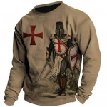 Vintažiniai mar&scaron;kinėliai Vyri&scaron;ki medvilniniai mar&scaron;kinėliai ilgomis rankovėmis Crusader Knight Graphic Tops 5xl 3d Print Tee Kasdieniai O kaklo dideli drabužiai 4XL