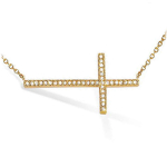 Les Tr&eacute;sors De Lily [K6613] - Collier Plaqu&eacute;-Or 'Croix' blanc dor&eacute; - 30x15 mm