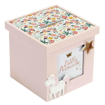 Les Tr&eacute;sors De Lily [A3648] - Tirelire bois cube 'Licorne My Unicorn' rose (Little Princesse) - 12x11x11 cm ry&scaron;kiai rožinė