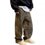 Vyri&scaron;kos kelnės laisvos gilios tarpkojo retro stiliaus hip-hop leopardinio ra&scaron;to mink&scaron;tos, kvėpuojančios ki&scaron;enės, per liemenį, viso ilgio, elastingos, ilgos kelnės 2XL leopardas