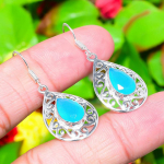 Natural Aqua Chalcedony Gemstone 925 Sterling Silver Gift Earring 1.65 c6w47
