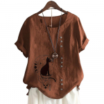 Stilingi moteri&scaron;ki medvilniniai trumpomis rankovėmis mar&scaron;kinėliai su 11 spalvų pasirinkimu ir madingu gėlių dizainu S kava