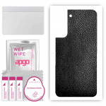 apgo Protective Skin Sticker for the back compatible with Samsung Galaxy S22 Plus, Wrap Film, Foil, Vinyl - Pattern Black Leather