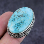 Natural Tibetan Turquoise Gemstone Handmade 925 Sterling Silver Ring S.10 n4b07