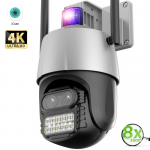 4MP WiFi IP kamera Dviejų objektyvų apsaugos kamera lauke 4K automatinio sekimo sirenos signalizacijos vaizdo stebėjimas P2P ICsee CCTV PTZ Alexa US Plug