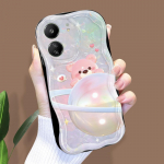 Mielas animacinio ra&scaron;to kreminės tekstūros korpusas, banguotas kra&scaron;tas, mink&scaron;tas silikoninis dangtelis, skirtas Xiaomi Redmi Redmi 13 5G skaidri