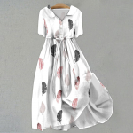 Moterų mados laisvalaikio spausdinta suknelė su atvartu apykakle trumpomis rankovėmis drabužių juostelėmis XL geltona