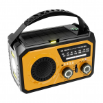 Lauko i&scaron;gyvenimo orų radijas AM/FM/WB NOAA Saulės energija, rankiniu būdu užvedamas, įkraunamas energijos bankas, suderinamas su Bluetooth garsiakalbis, SOS signalas geltona
