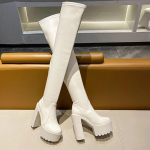 Madingi Nauji Seksualūs Vir&scaron; Kelio Batai Apvalus Pir&scaron;tas 14cm Storas Auk&scaron;tas Kulnas Moteri&scaron;ki Batai Ilgi Batai Juoda Platforma Apvalus Pir&scaron;tas Iki &Scaron;launies Botas 34 smėlis