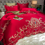Europieti&scaron;kas 4 dalių 100% medvilnės patalynės komplektas su ledo &scaron;ilko antklodės užvalkalu - prabangi vestuvinė patalynė 1.8m Fitted Sheet Set: Duvet Cover 200*230
