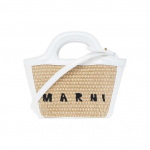 Marni Tropicalia Logotipo Spaudos Austa Raffia Kokoso Lapo Ver&scaron;io Odos Kibiro Formos Tote Pirkinių Krep&scaron;ys Moteri&scaron;kas Tote Baltas Smėlio Spalvos BMMP0067Q0 Basic Set (Bag+Dust Bag)