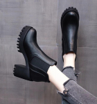 Moteri&scaron;ki Batai Auk&scaron;tos Kokybės Laisvalaikio Odiniai Batai Storas Padas Auk&scaron;takulniai Batai Juodi Darbiniai Ankle Boots Platforminiai Laisvalaikio Batai Botas Mujer 35 juoda