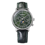ZEPPELIN 100-ojo jubiliejaus serijos laikrodis - Mineralinio stiklo serija, Modelis 7635-4, Žalias ciferblatas, Unisex, 5 ATM žalia