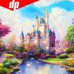 Svetainė su deimantiniu kryžminiu dygsniu Diamond Dream Castle Miegamojo kra&scaron;tovaizdžio tapyba siuvinėjimu 30x30