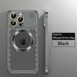 Metalinis &scaron;ilumos i&scaron;sklaidymo telefono dėklas, skirtas iPhone 14 Pro 15 Pro Max 14 15 Plus, su Magsafe belaidžio įkrovimo funkcija, apsaugine plėvele kamerai, smūgiams atsparus apsauginis dangtelis For iPhone 14 juoda