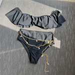 Moteri&scaron;kas maudymosi kostiumėlis su auk&scaron;tu juosmeniu, moteri&scaron;kas maudymosi kostiumėlis Bikini, dviejų dalių bikinio rinkinys, maudymosi kostiumėlis. S juoda