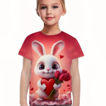 3D mielas zuikio &scaron;irdelės atspaudas trumpomis rankovėmis mar&scaron;kinėliai merginoms, laisvalaikio mar&scaron;kinėliai su kaklu, skirti dovanai lauke Valentino dienos proga 100