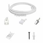 5 metrų lubų užuolaidų bėgių rinkiniai su lygiais ritinėliais ir metaliniais tvirtinimo elementais, skirti &scaron;iuolaikiniams langų apmu&scaron;alams užuolaidų bėgių komplektas balta