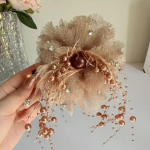 1 vnt. Eleganti&scaron;ka tinklinio audinio gėlėta plaukų segtukas moterims Eleganti&scaron;ka perlų kutų ryklio segtukas Madingi mergaičių arklio uodegos segtukai plaukų priedai 13cm juoda
