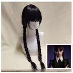 Trečiadienis Addams Cosplay perukas merginoms juodas ilgas pintas perukas Trečiadienis Cosplay sintetiniai plaukai Helovino perukai moterims