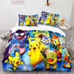 Pokemon Pikachu Patalynės Komplektas 3D Namams Antklodės Užvalkalas Miegamojo Dekoras Vaikams Berniukui Mergaitei Antklodės Užvalkalas Karalienės Karaliaus Dydis EU Single(135*200cm)3pcs