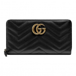 GUCCI GG Marmont kolekcija Marmont auksinis logotipas ilgas užtrauktukas dygsniuota sintetinės odos piniginė moterims juoda Basic Set (Bag + Dust Bag) juoda