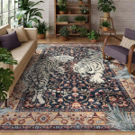 Moynesa Tigrinis Bohemi&scaron;kas Kilimas Svetainei Retro Tigro Ra&scaron;to Kilimas Skalbiami Kilimai Valgomojo Kambarys Įėjimo Durų Kilimėlis Virtuvės Zonos Kilimas 120cm x 160cm gray