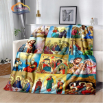 Religinio Jėzaus ka&scaron;myro antklodė 3D spausdinta Kristaus lovatiesė Flanelinė antklodė Mergelė Marija -Jėzus serijos patogi namų antklodė 130x150cm