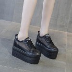 &bdquo;Fujin&ldquo; 12 cm moteri&scaron;kas vasarinis oro tinklelis &bdquo;Fashion Ins&ldquo; balti juodi natūralios odos stori sportbačiai tu&scaron;čiaviduriai kvėpuojantys platforminiai batai su plei&scaron;tais 35