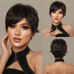 HairCube Cute Bob Synthetic Blend žmogaus plaukų perukai Tamsiai rudų plaukų perukas Trumpas tiesus kar&scaron;čiui atsparus perukas su Bang Natural kasdieniam naudojimui