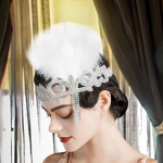 Flapper Headband 1920S Headpiece 20S Theme Headwrap Dress up Feather Rhinestone juoda