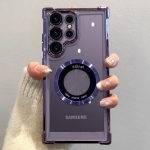 Prabangus padengiamas magnetinis belaidžio įkrovimo dėklas, skirtas Samsung S24 Ultra S23 FE S22 Plus skaidrus smūgiams atsparus fotoaparato apsaugos mink&scaron;tas dangtelis For S24 Ultra