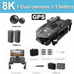 Originalus V168 dronas 8K profesionalus trijų kamerų plataus kampo optinis FPV dronas GPS lokalizacija keturių krypčių kliūčių vengimo kvadrokopteris 8K GPS 2 battery juoda