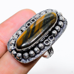 Tiger Eye Handmade 925 Sterling Silver Jewelry Ring Size 7.5 j3c34