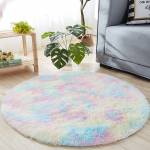 Raudonas kilimas Apvalus Mink&scaron;tas Pūkuotas Kilimas Tvirtas Daugiaspalvis Apvalus Kavos staliuko Kilimėlis Pliu&scaron;inis Vaikų Kambarių Kilimėlis Ap&scaron;iuręs žaidimų kilimėlis Mielas Diameter100cm mėlyna/geltona