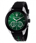 Maserati Traguardo Chronograph Guminis dirželis Žalias saulės spindulių ciferblatas Kvarcinis R8871612043 100M Vyri&scaron;kas laikrodis žalia/saulės spindulys
