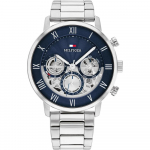 Tommy Hilfiger Vyri&scaron;kas Skeletas Chronografas Kvarcinis Laikrodis Mėlynas Ciferblatas Sidabrinis Korpusas Sidabrinis Nerūdijančio Plieno Apyrankė 1710569 sidabras