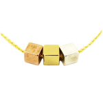7bis [Q6081] - Bracelet artisanal 'Boho' dor&eacute; tricolore (cubes) - 15x5 mm auksas