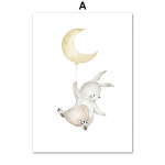 Dramblys Pingvinas Zuikis Me&scaron;kiukas Balionas Mėnulis Žvaigždės &Scaron;iaurės &scaron;alių sienų menas Drobės tapyba Plakatai ir spaudiniai Sieninės nuotraukos Vaikų kambario dekoras A4 21x30cm No Frame