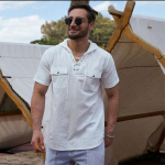 Vasariniai vyri&scaron;ki laisvalaikio džemperiai su dviguba ki&scaron;ene trumpomis rankovėmis 3XL balta